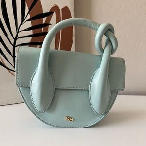 YUZEFI‎ Purse Dolores Pretzel Knot Crossbody Top Handle Leather Purse Blue